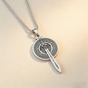 Collier pendentif épée et bouclier Viking pour hommes, en acier inoxydable, couleur or argent, Design Vintage, bijoux cadeau - Product Image 3