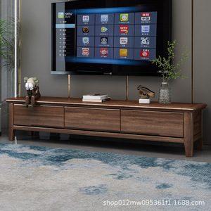 <b>Walnut</b> Solid Wood TV Cabinet <b>Coffee</b> <b>Table</b> Combination Storage Nordic Minimalist Style Living Room Floor Cabinet - Product Image 3