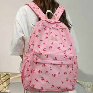 Ba lô học sinh thời trang <span class=keywords><strong>hot</strong></span> <span class=keywords><strong>sale</strong></span>, unisex, in logo tùy chỉnh nhiều màu, họa tiết cherry hồng - Product Image 4