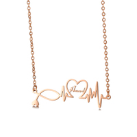 Collier en acier inoxydable sur mesure à la mode pour femmes battements de fréquence cardiaque en or rose avec chaînes plaquées or diamant