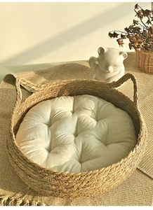 Nido di paglia naturale tessuto fatto a mano casa per animali domestici inverno caldo letto per gatti Scratching Board nido di cane con cuscino morbido - Product Image 5