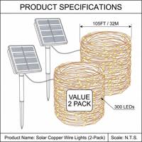 Guirlandes solaires, petites, étanches pour l'extérieur, lot de 2, 60 LED, 21,33 pieds, 8 modes d'éclairage, décoration de jardin, de cour, de véranda, de mariage, de fête