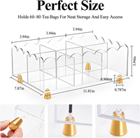 Organisateur de sachets de thé en acrylique transparent personnalisé, 6 compartiments, support de rangement pour thé avec pieds en métal doré pour comptoir de cuisine, armoire de garde-manger