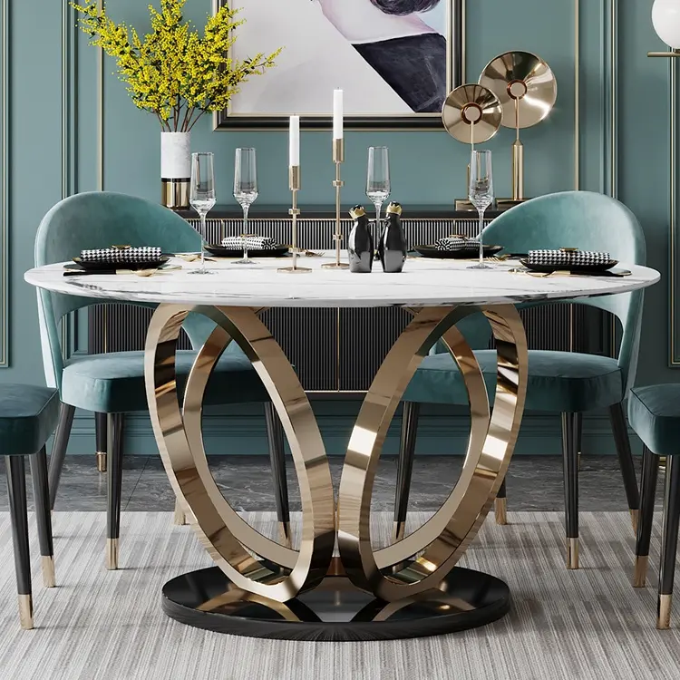 Poser sur le sol avec jambes dorées, table et chaises de luxe en marbre, économique, pour cuisine d'hôtel, 2020