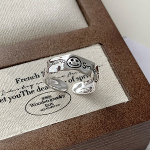 Bague Chevalière en Argent Sterling S925 Gravée « Keep Smile Smiley Face » pour Femme, Bague de Mariage, Bague Chevalière pour Usage Quotidien - Product Image 2
