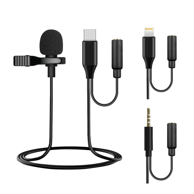 Portable Mini Wired Mike Live Broadcast Mic Condenser Lavalier Lapel Clip Microphone for Smart Mobile Phone Camera