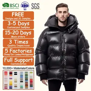 Jaket Parka Desainer Berat Unisex, Jaket Parka Bertudung Hitam Bertudung Pria, Jaket Puffer Mengkilap Ukuran Plus Gelembung Empuk Musim Dingin Oem