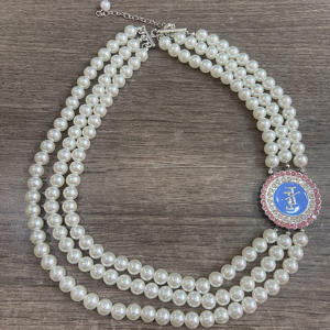 Collares personalizados de joyería de perlas de tres capas Jack y Jill dijes redondos rosa azul JJ letra colgante collar Accesorios - Product Image 2