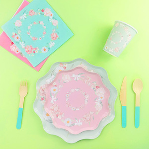 DAMAI Luxury Flower Theme <b>Tea</b> Party Supplies Paper Plate Napkins <b>Cups</b> Party Tableware <b>Set</b> for Wedding Birthday Girl - Product Image 3