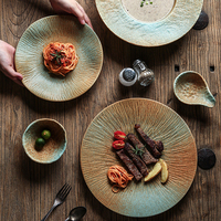 Assiettes à steak en céramique en gros directement de l'usine, assiettes rondes en porcelaine bleues pour hôtels et restaurants