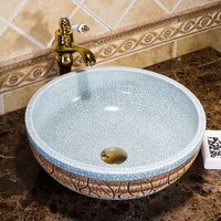 Fregadero de encimera hecho a mano de estilo europeo, lavado de ropa de cerámica, cuenco de lavabo de lujo gris claro con craquelado y alivio a la venta