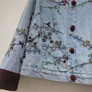 Clothes Manufacturers Custom Vintage <strong>Velvet</strong> Embroidered Floral Denim Jacket <strong>Women</strong> Loose Slimming Single Breasted Versatile <strong>Coats</strong> - Product Image 3
