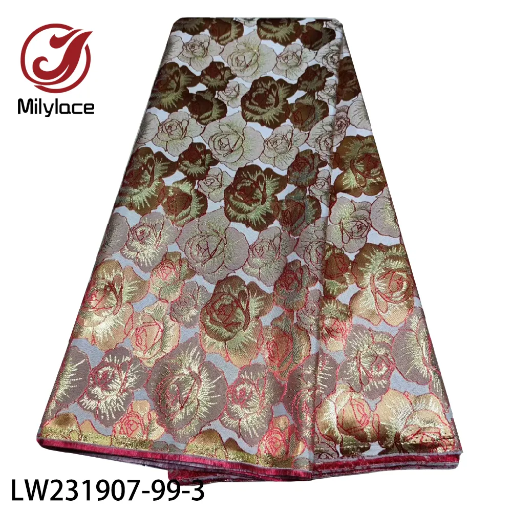 Wholesale Jacquard Lace Gold Flower Brocade Organza Lace Fabric for African Party