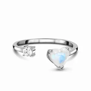 Women Jewelry 925 silver Natural Diamond Rainbow Moonstone Minimalist Smart Open Ring