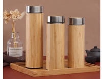Botol air bambu ramah lingkungan 500ML, botol Stainless Steel dengan tutup bambu