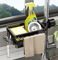 Organisateur de robinet d'évier en métal autoportant, égouttoir suspendu réglable, rangement multifonctionnel durable pour cuisine