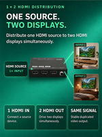 Répartiteur HDMI 2.1 UHD 1x2 haute vitesse 4K 8K60Hz 48 Gbit/s avec réduction automatique de la résolution vers 1080P pour Home Cinéma et Moniteur de Jeu