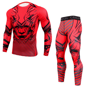 Ensemble 2 pièces de t-shirts et pantalons de compression imprimés par sublimation pour hommes, idéal pour la gym, le fitness, les leggings, les rashguards, le BJJ et la natation. - Product Image 3