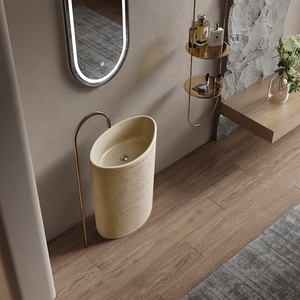Bacs à lavabo en pierre artificielle de style Wabi-sabi, pour chambres d'hôtes, clubs, auberges et bacs tridimensionnels autonomes - Product Image 3