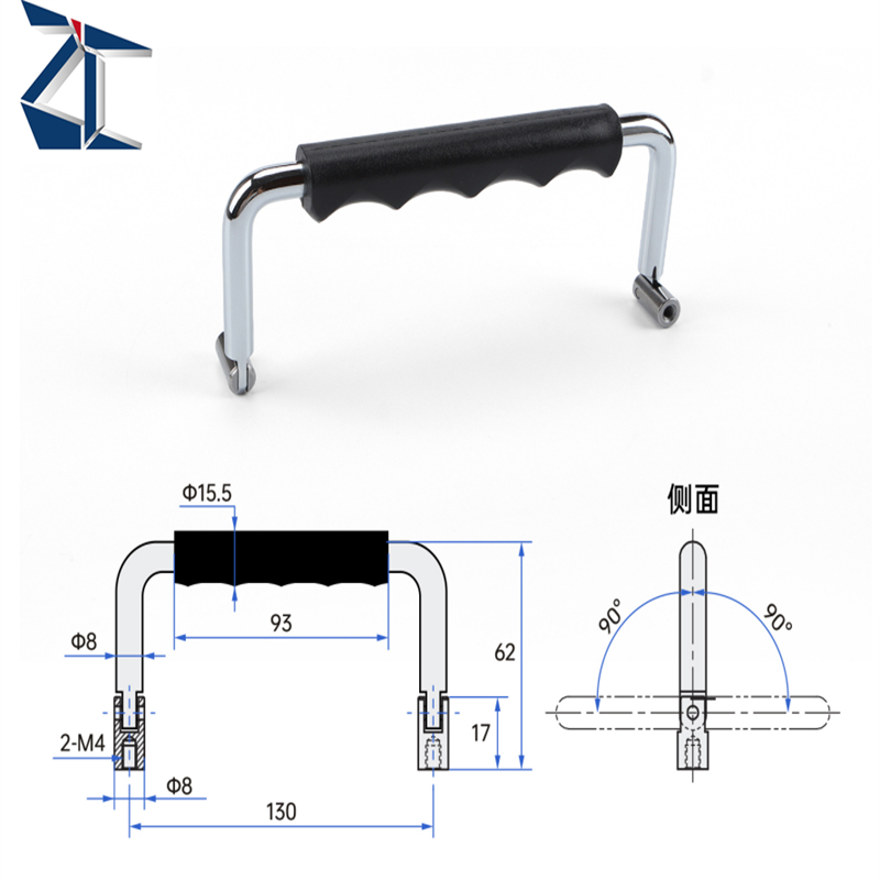 ZC Black Carbon Steel 130*M4 Foldable Overmolded Handle Furniture Handle Hardware Accessory Overmolded Cabinet Handle