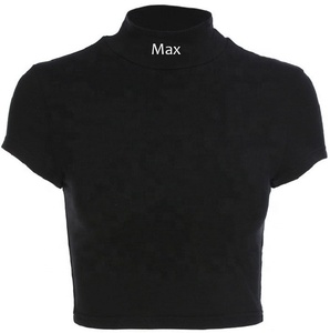 Wholesale Custom Logo Women Fashion Streetwear Sexy <strong>Mock</strong> <strong>Neck</strong> Printing Graphic Ladies Crop <strong>Top</strong> T Shirts - Product Image 2