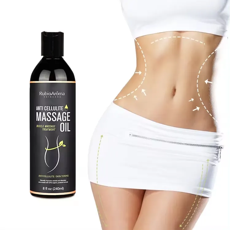 RubioAroma Etiqueta privada Orgánico Natural Anti Celulitis Aceite de masaje Regeneración de colágeno Aceite esencial Aceite adelgazante corporal