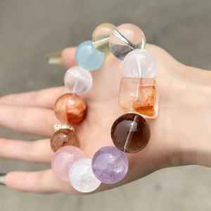 สร้อยข้อมือคริสตัลธรรมชาติทำมือ ดีไซน์ดั้งเดิม ประดับอัญมณีหลายชนิด อเมทิสต์ อะ<span class=keywords><strong>ความ</strong></span>ารีน ดอกไม้กาวแดง หรูหราเบาๆ ให้ความรู้สึกพรีเมียม - Product Image 4