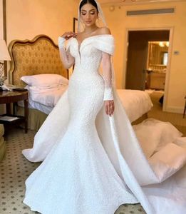 S0805Y 2026 Nuevo Vestido <span class=keywords><strong>de</strong></span> Novia <span class=keywords><strong>de</strong></span> Lujo con Pedrería, Hombros Descubiertos, Manga Larga, Satén, Cola <span class=keywords><strong>de</strong></span> Sirena Larga Desmontable y <span class=keywords><strong>de</strong></span> Doble Uso - Product Image 2