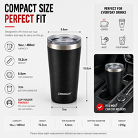 Gobelet isotherme en acier inoxydable avec revêtement en poudre personnalisé de 16 oz, à double paroi, isolé sous vide, avec couvercle, tasse à café, tasse à lait de voyage