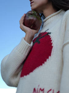 Maglione lavorato a <span class=keywords><strong>maglia</strong></span> con motivo a base di pomodoro bianco con motivo a tracolla arrotolato Pullover casual Chic allentato - Product Image 5