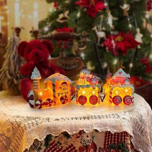 Decoraciones Navideñas para Mesa, Luces LED, Tren de Jengibre, Figura de Resina de Muñeco de Nieve Navideño, Decoración con Luces LED - Product Image 1