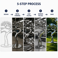 Sculpture d'arbre moderne en acier inoxydable poli miroir, soudée, pour l'aménagement paysager extérieur de jardins, parcs, hôtels et villas, statue artistique