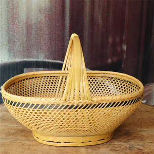 Handmade Woven <b>Bamboo</b> Fruit Basket Large Round Kitchen Food <b>Container</b> Single Tier - Product Image 2
