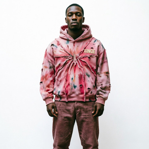 เสื้อแจ็คเก็ตซิปแบบวินเทจผ้าเฟรนช์เทอร์รี่ปักลาย 3 มิติ พร้อมแผ่นปะลายพิมพ์สีขาวซีดแบบย้อนยุค - Product Image 1