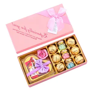 Draagbaar Deksel En Basis Aangepast Logo Roze Paarse Chocolade Papieren Zak Verpakking Voor Chocoladedoos