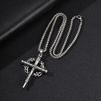 Collier vintage en acier inoxydable pour homme, style gothique religieux, inspiré du punk biker, avec pendentif personnalisé Épée, Croix, Épines, Antique