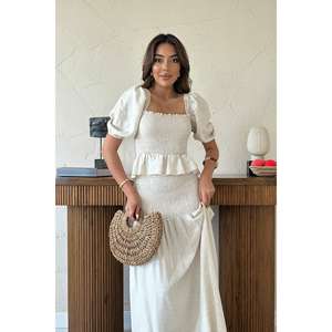 ชุดเซ็ตผ้าลินินสีเบจ Gipeli สำหรับผู้หญิง แขนสั้น สไตล์ Prairie Chic ระบายอากาศได้ดี ชุดเดรสสองชิ้น ขายส่ง - Product Image 2