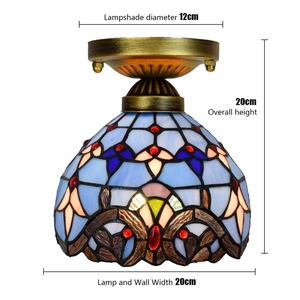 20 ซม.สร้างสรรค์เมดิเตอร์เรเนียนสีฟ้า Baroque Tiffany Stained Glass ขนาดเล็กโคมไฟเพดานห้องนั่งเล่นห้องโถงทางเดินระเบียง BAR - Product Image 3