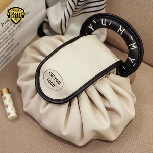 Custom Logo <strong>Drawstring</strong> <strong>Makeup</strong> Pouch Portable Travel Organizer PU Leather Women Beauty Storage Waterproof Toiletry Cosmetic <strong>Bag</strong> - Product Image 1