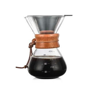 Reihey 20/34 oz kahve makinesi üzerine dökün uzun borosilikat cam sürahi manuel kahve damlatıcı Brewer gerçek ahşap kol ile