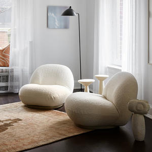 Sillón Sofá Individual de Lujo Nórdico, Moderno de Ocio Estilo Diseñador en Terciopelo de Borrego y Material de Madera para Sala de Estar, Balcón, Sofá Perezoso - Product Image 4