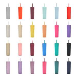 แก้วน้ำพลาสติกสีขาวขนาด16ออนซ์พร้อมหลอดและฝาทรงผอมผลิตจากอะคริลิคสองชั้นของขวัญ - Product Image 3