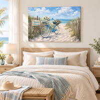 Tableau mural en toile Vélo de plage côtier Décoration marine pour salon, chambre, salle de bain Échantillons OEM ODM prêts en moins d'une journée