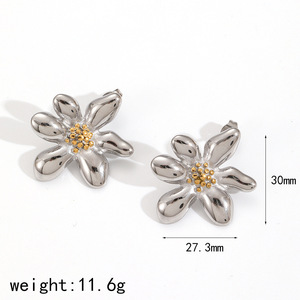 Pendientes con forma de flor, oro, plata, acero inoxidable, uso diario para mujer, TE60159 G M - Product Image 5
