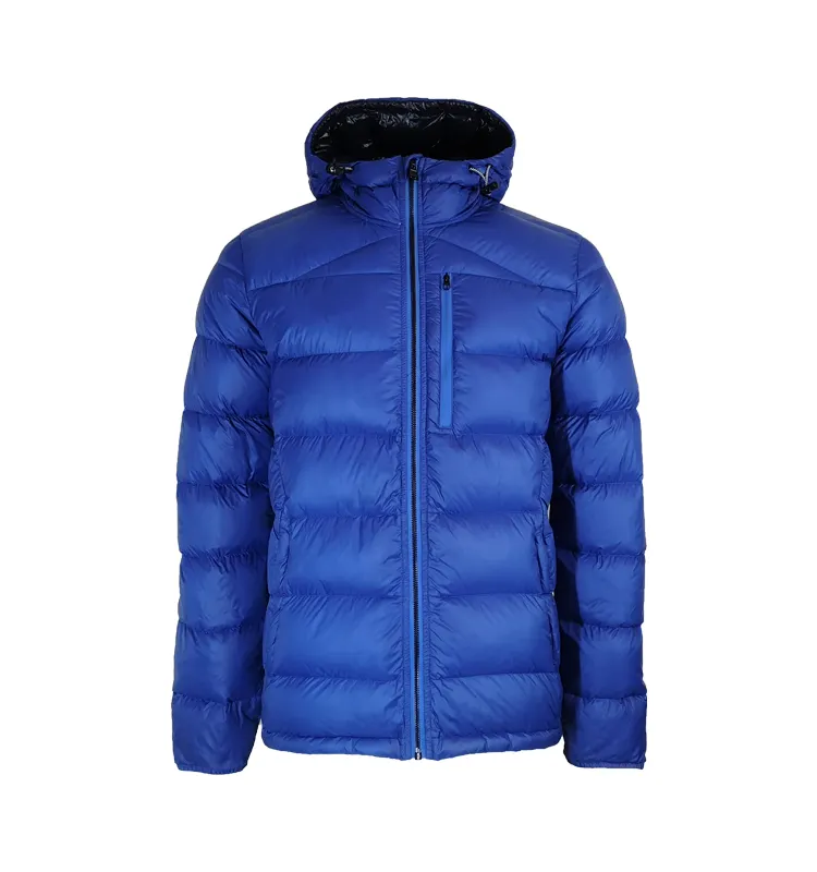 BSCI Factory Men's Blue Customized Hooded Down Jacket Water Resistant Outdoor Sport Puffer Down Jacket