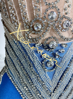 Ocstrade Brillant Argent Strass Applique Corsage Dos Ouvert Satin Mini Club Robe Évider Bleu Royal Robe de Demoiselle D'honneur Femmes