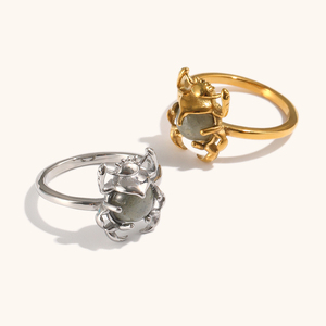 Anel de Besouro Personalizado em Aço Inoxidável Banhado a Ouro 18K, Anel Vintage de Escaravelho com Pedra Natural, Joia para Mulheres e Homens - Product Image 1
