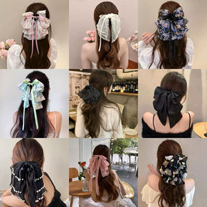 Pince à cheveux Super Féerique haut de gamme en forme de requin avec grand nœud floral en ruban, en acétate et tissu mousseline, pour queue de cheval, idéale pour les fêtes - Product Image 6