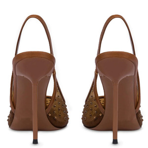 Sandalias de malla transpirable sexys para mujer con tira trasera, tacones altos y delgados, zapatos de tacón de aguja con pequeños diamantes de imitación, estilo slingback para vestir - Product Image 3
