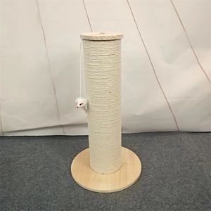 Rascador para gatos de madera maciza, 12 cm de diámetro, hecho de yute blanco y amarillo, suministros para gatos DIY. - Product Image 3